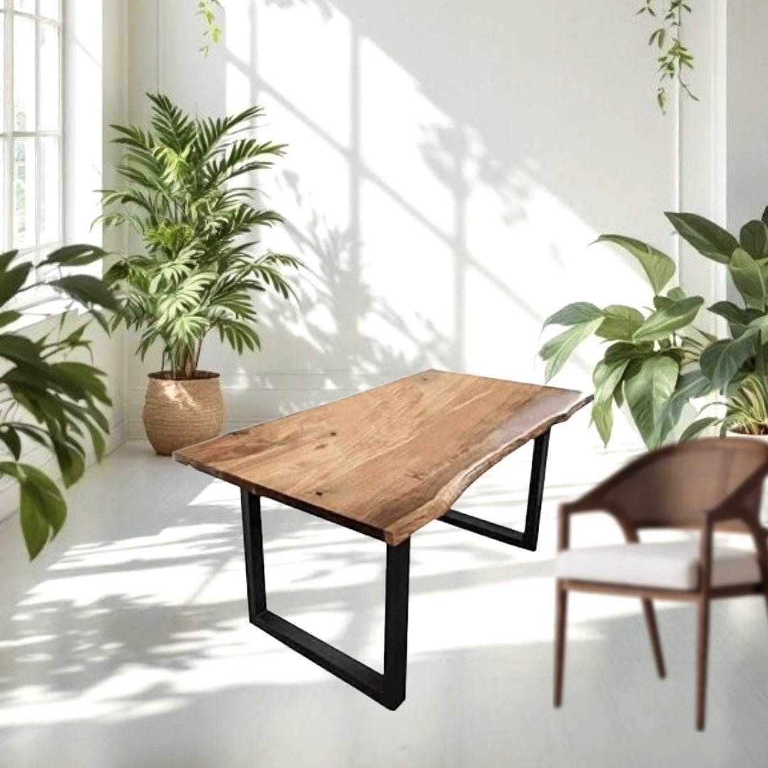 Solid Acacia Wood Dining Table with Iron Legs