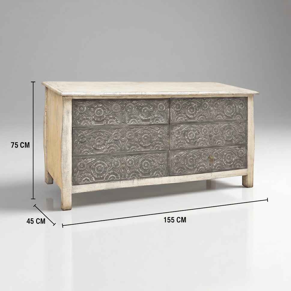 Siena Heritage hand carved chest of drawers with storage with rustic finish