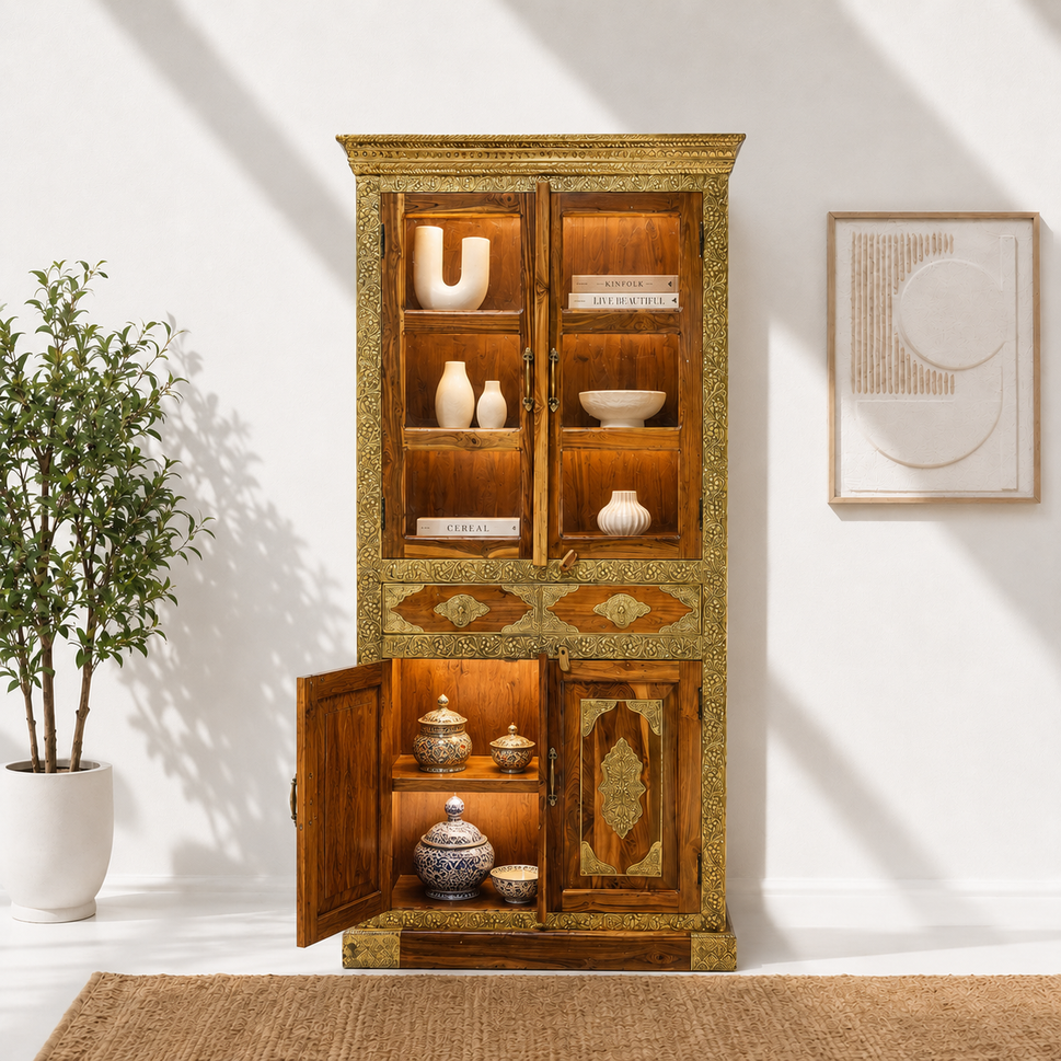 Sheesham wood book shelf with brass work with 2 drawer
