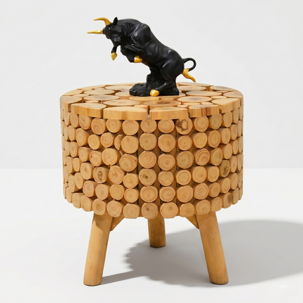 Mosaic Teak Art Stool & Side Table | Handcrafted Wooden Furniture UAE