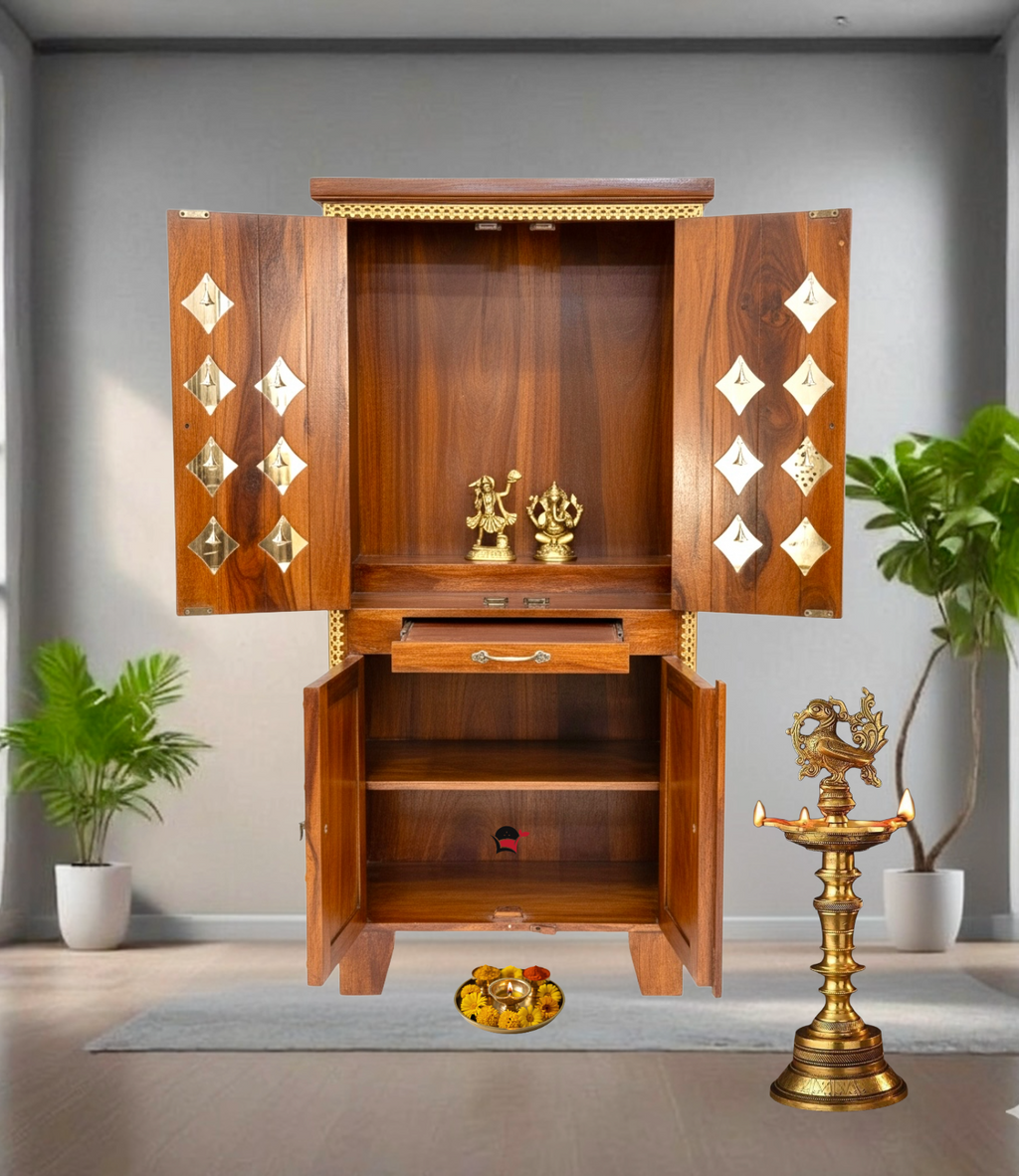 Sheesham wood home temple with natural wood finish