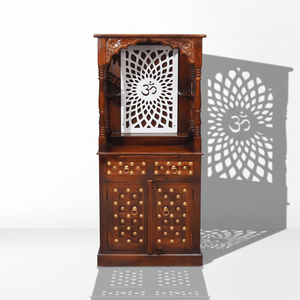 Freestanding Mango Wood Home Temple With Drawers & Cupboard