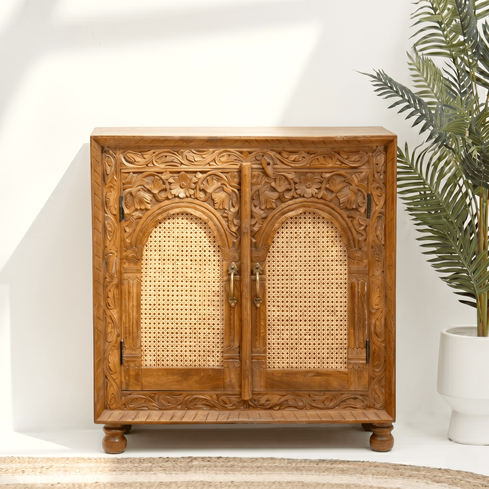 Hand carved solid wood cane door sideboard Abu Dhabi