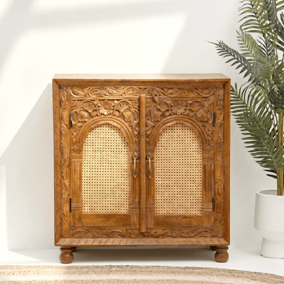 Hand carved solid wood cane door sideboard Abu Dhabi