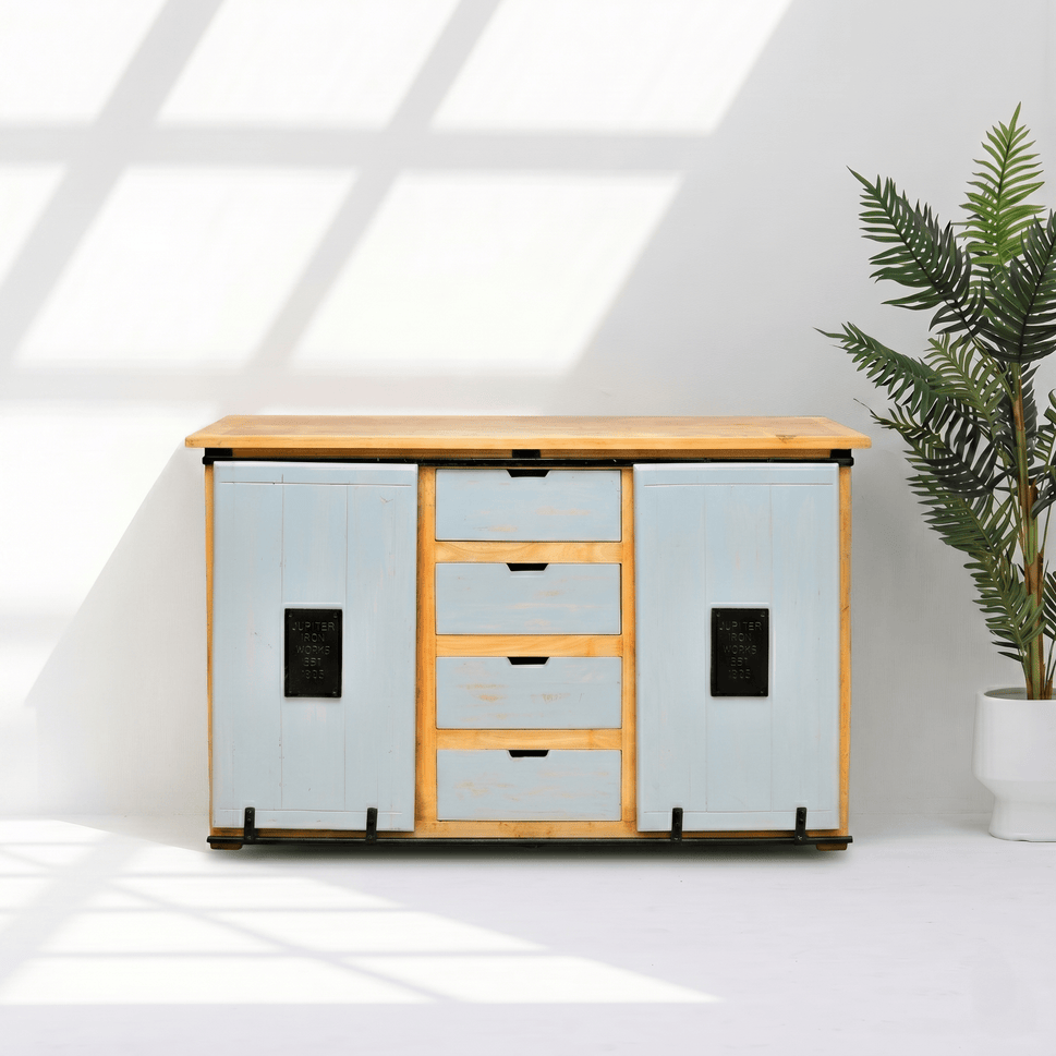 Nordic Modern Farmhouse Solid Wood Buffet Cabinet with sliding doors