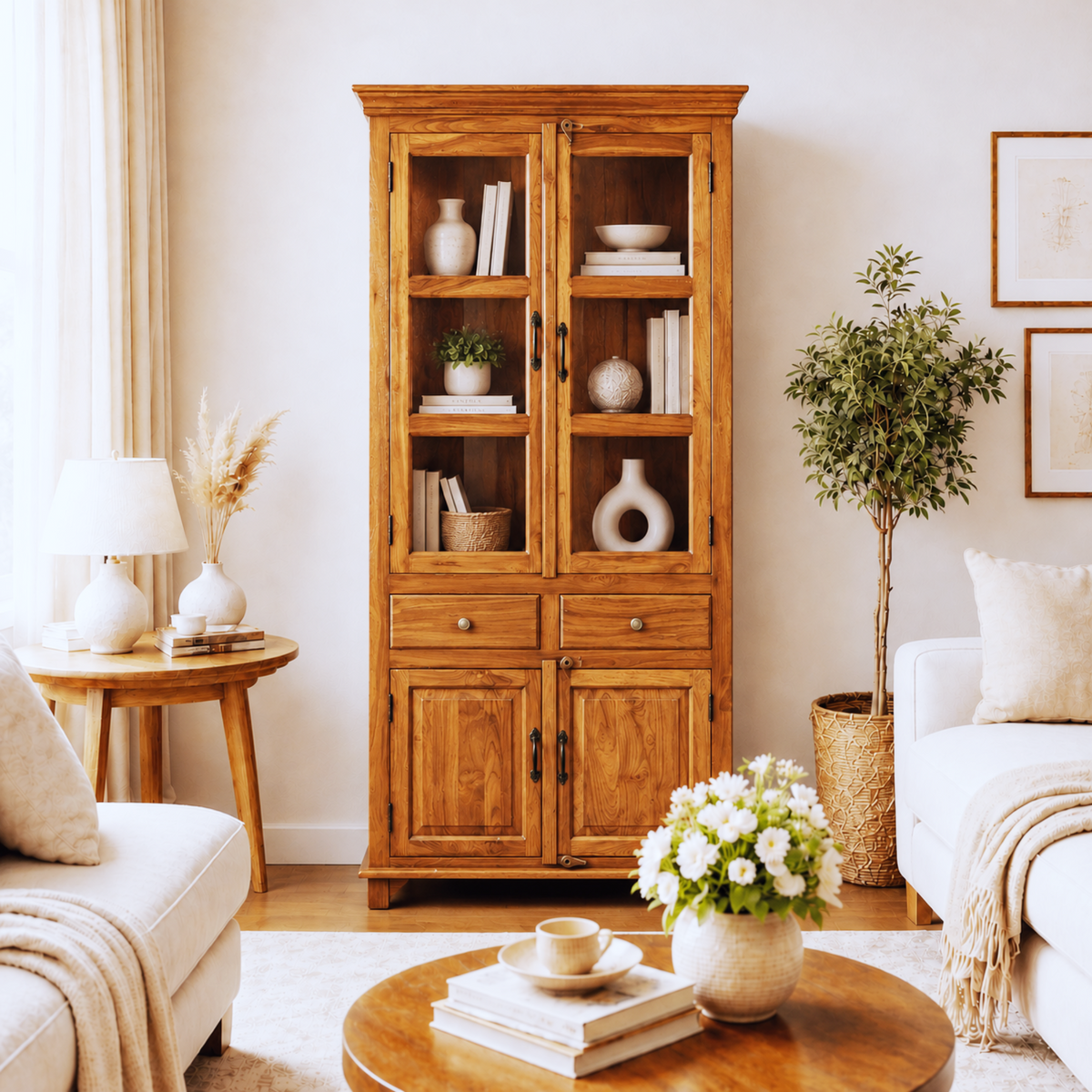 The Dubai Prestige Handmade Teak Wood Display Cabinet