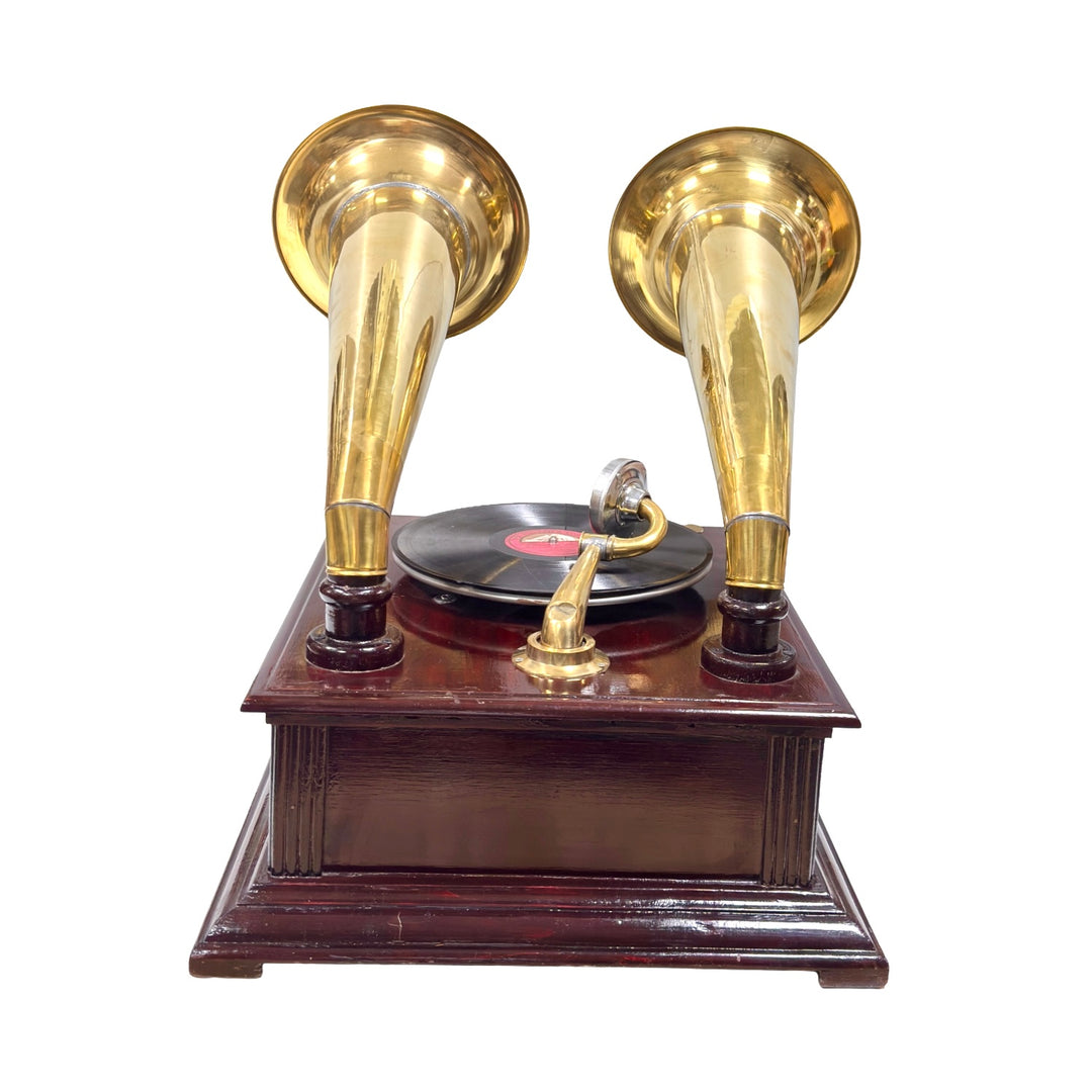Vintage functional gramophone with 2 speaker with wood color finish