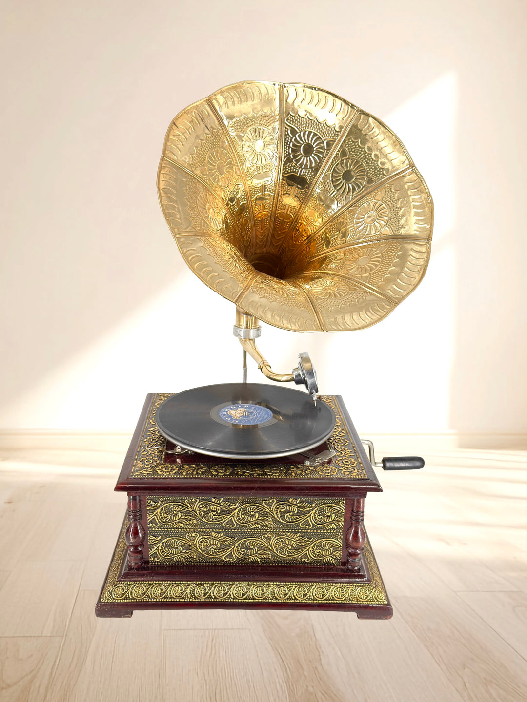 Functional antique Gramophone with brass fitted work