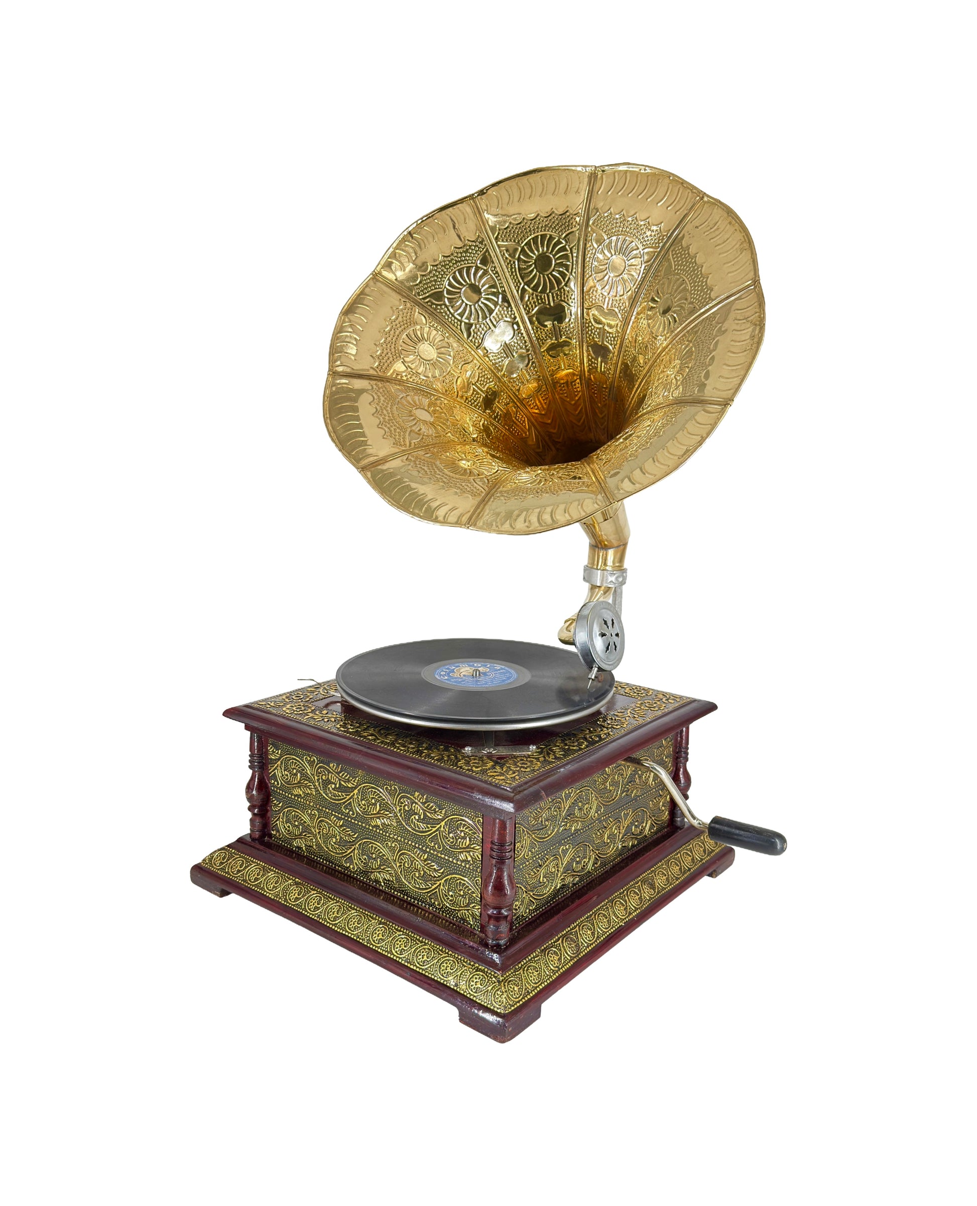 Functional antique Gramophone with brass fitted work