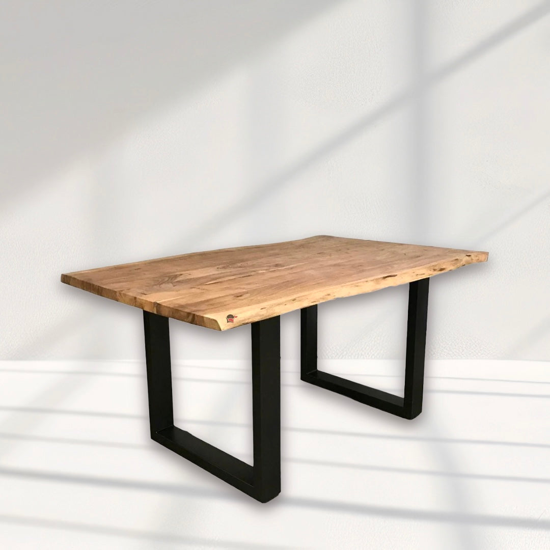 Solid Acacia Wood Dining Table with Iron Legs | UAE