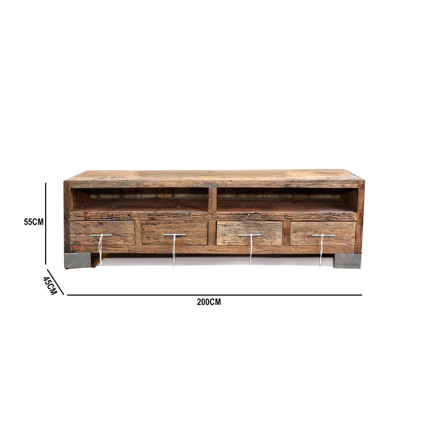 Railway sleeper wood tv cabinet with natural wood finish with drawers
