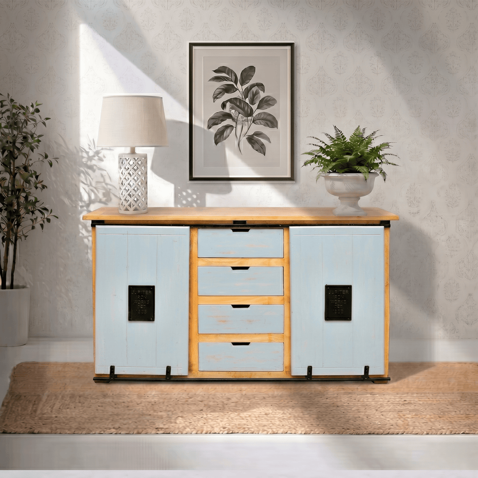 Nordic Modern Farmhouse Solid Wood Buffet Cabinet with sliding doors
