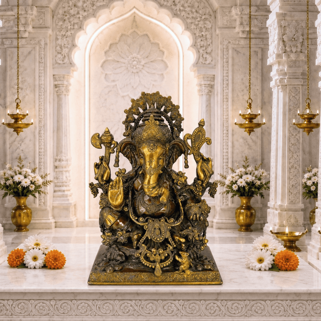 Copper Antique Brass Ganpati Goddess 19 Inches tall
