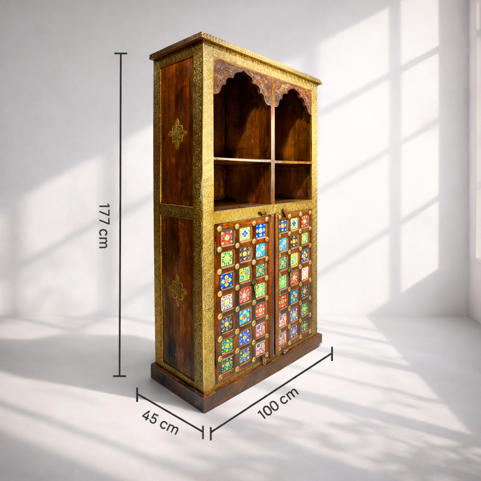 Solid wood ceramics tile fitted bookshelf with natural wood finish