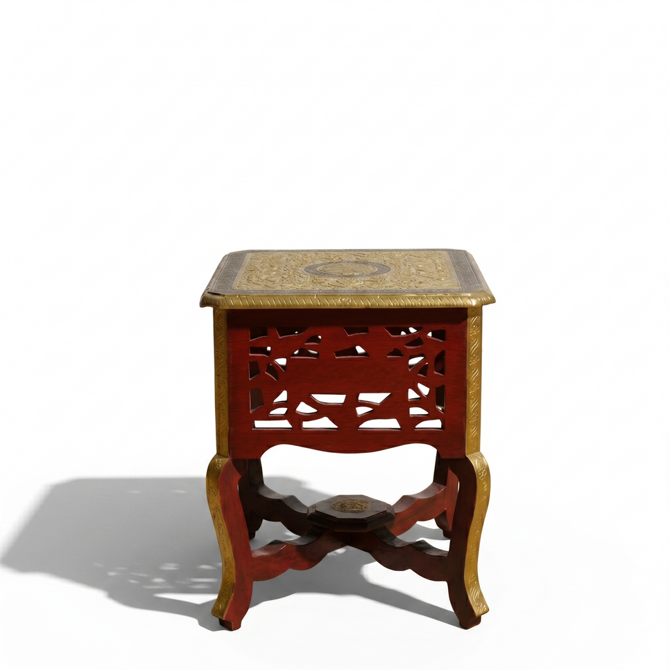 Solid Wood Antique Style Side Table with Brass Work | Dubai UAE