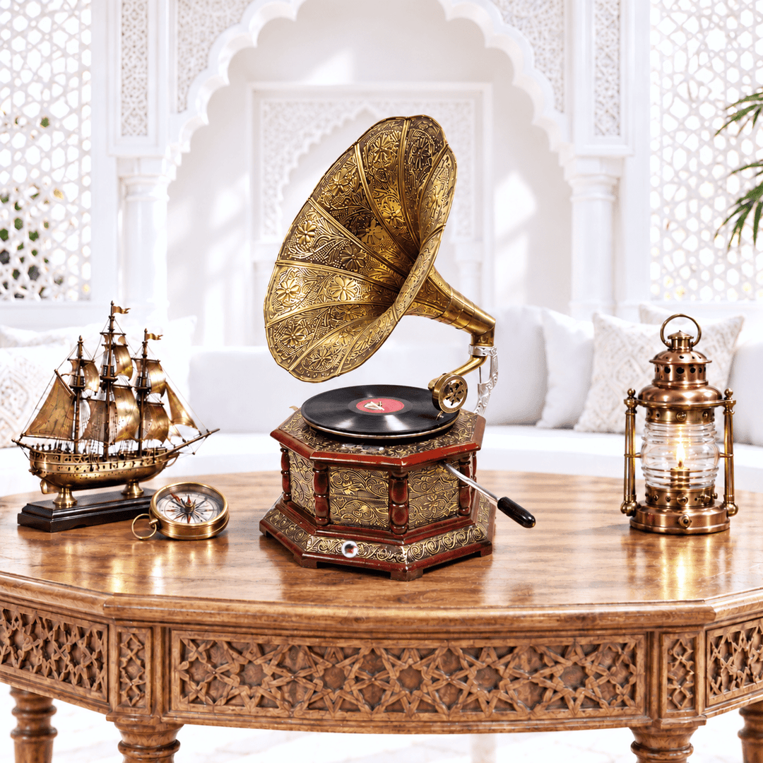 Antique working Gramophone with brass fitted work