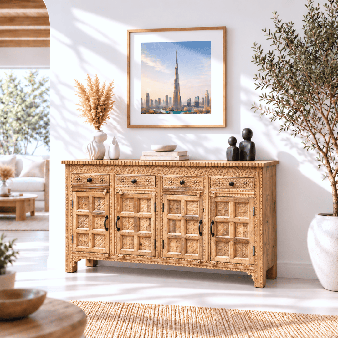 Natural Heritage Carved Hardwood Console buffet table