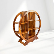 Hardwood round bookcase with wood color finish
