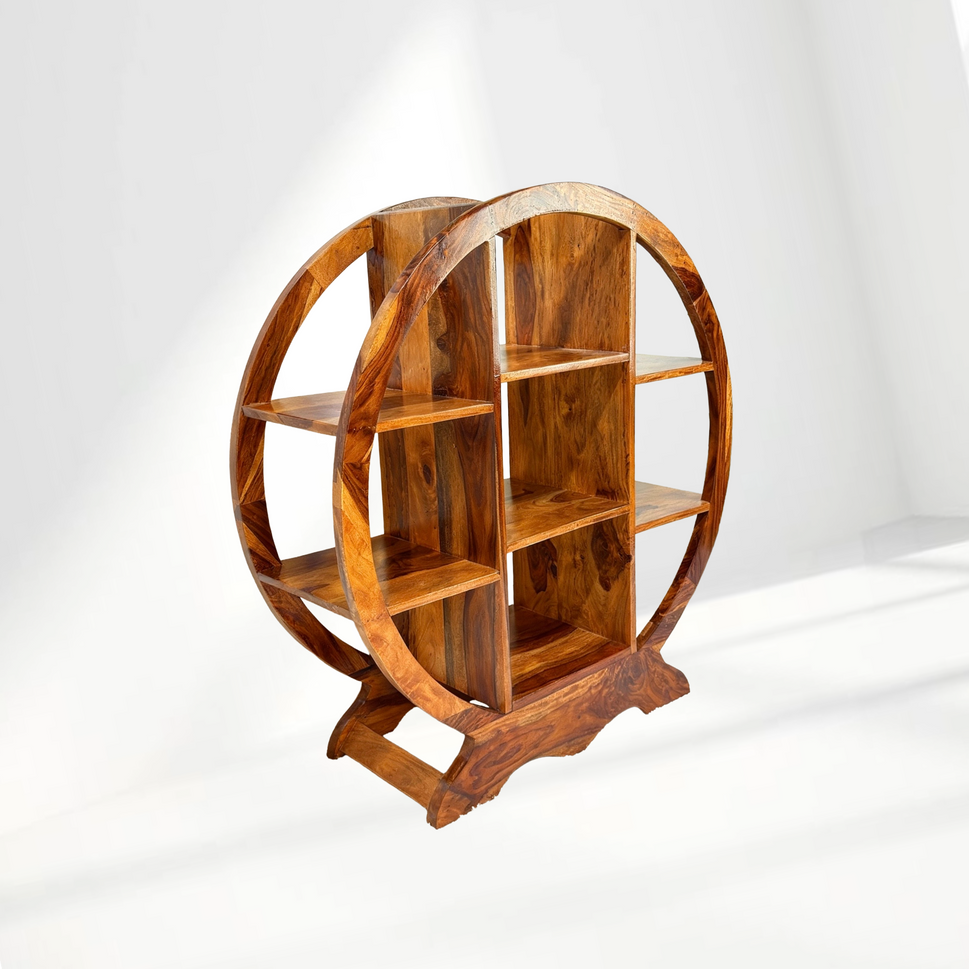 Hardwood round bookcase with wood color finish