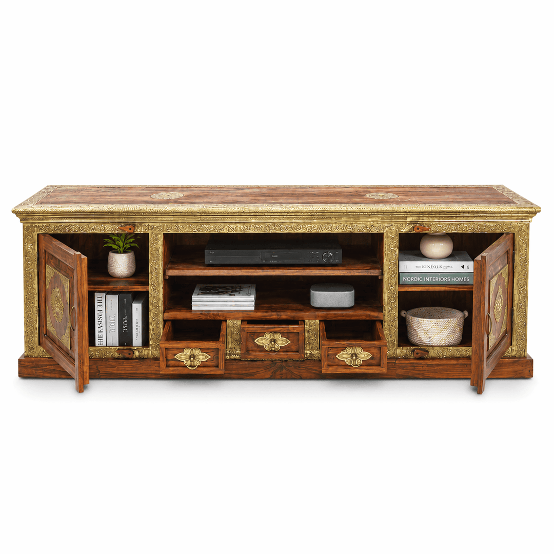 The Grand Palace Rosewood Media Console with brass work