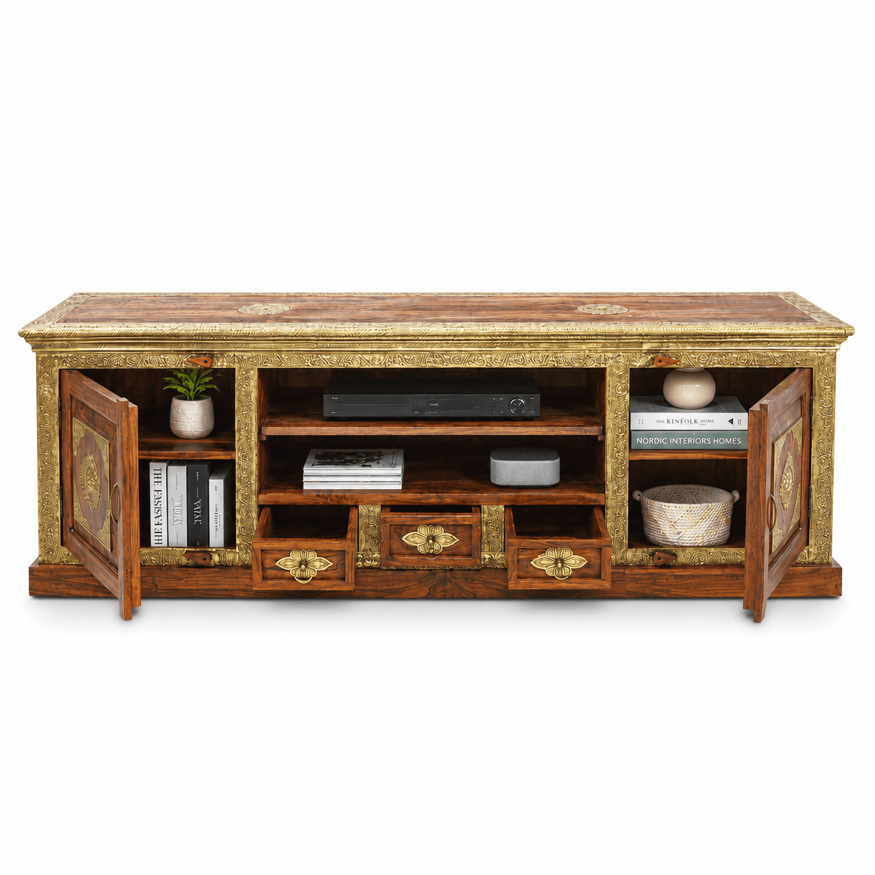 The Grand Palace Rosewood Media Console with brass work