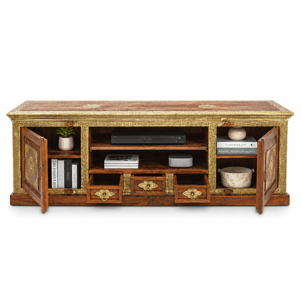 The Grand Palace Rosewood Media Console with brass work