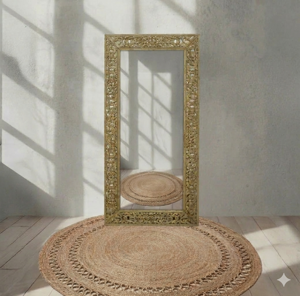 إطار مرآة أصلي منحوت يدويًا من خشب المانجو - 90×180 سم | الإمارات العربية المتحدة وسلطنة عمان