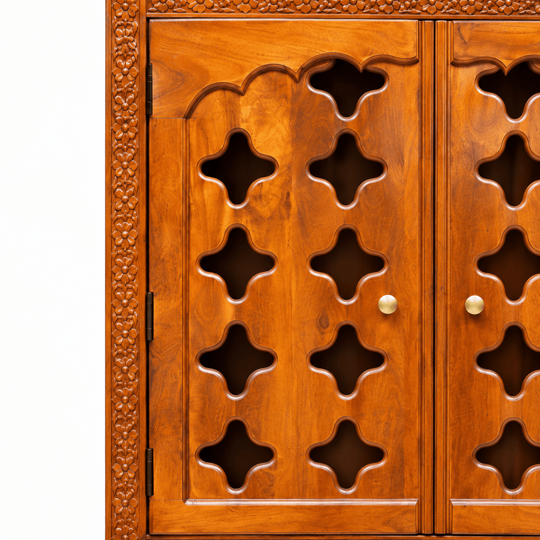 Luxury Wooden Home Temple with Ganesha Carved Storage Doors