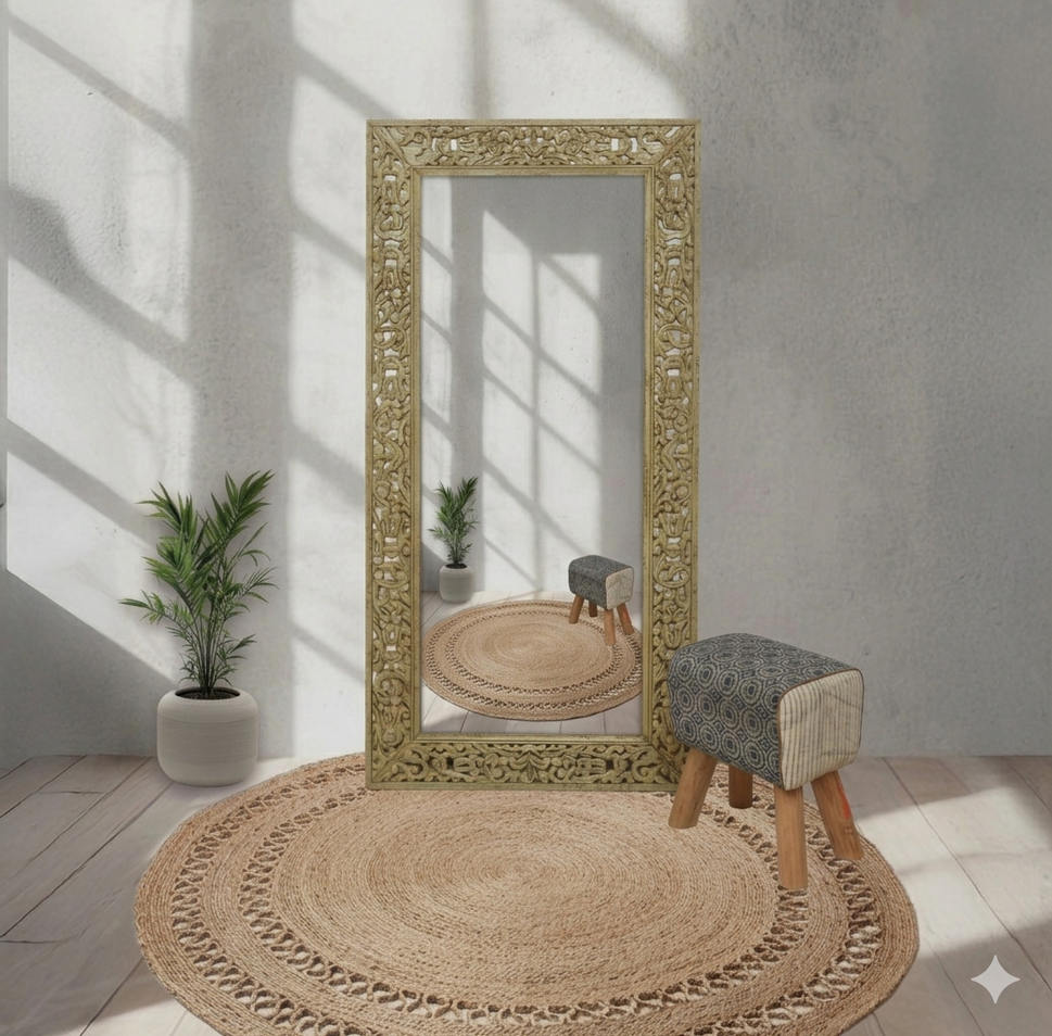 إطار مرآة أصلي منحوت يدويًا من خشب المانجو - 90×180 سم | الإمارات العربية المتحدة وسلطنة عمان