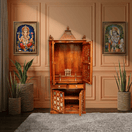 Switch Solid Mango Wood Pooja Temple with Hand Carved Design | UAE 1 image