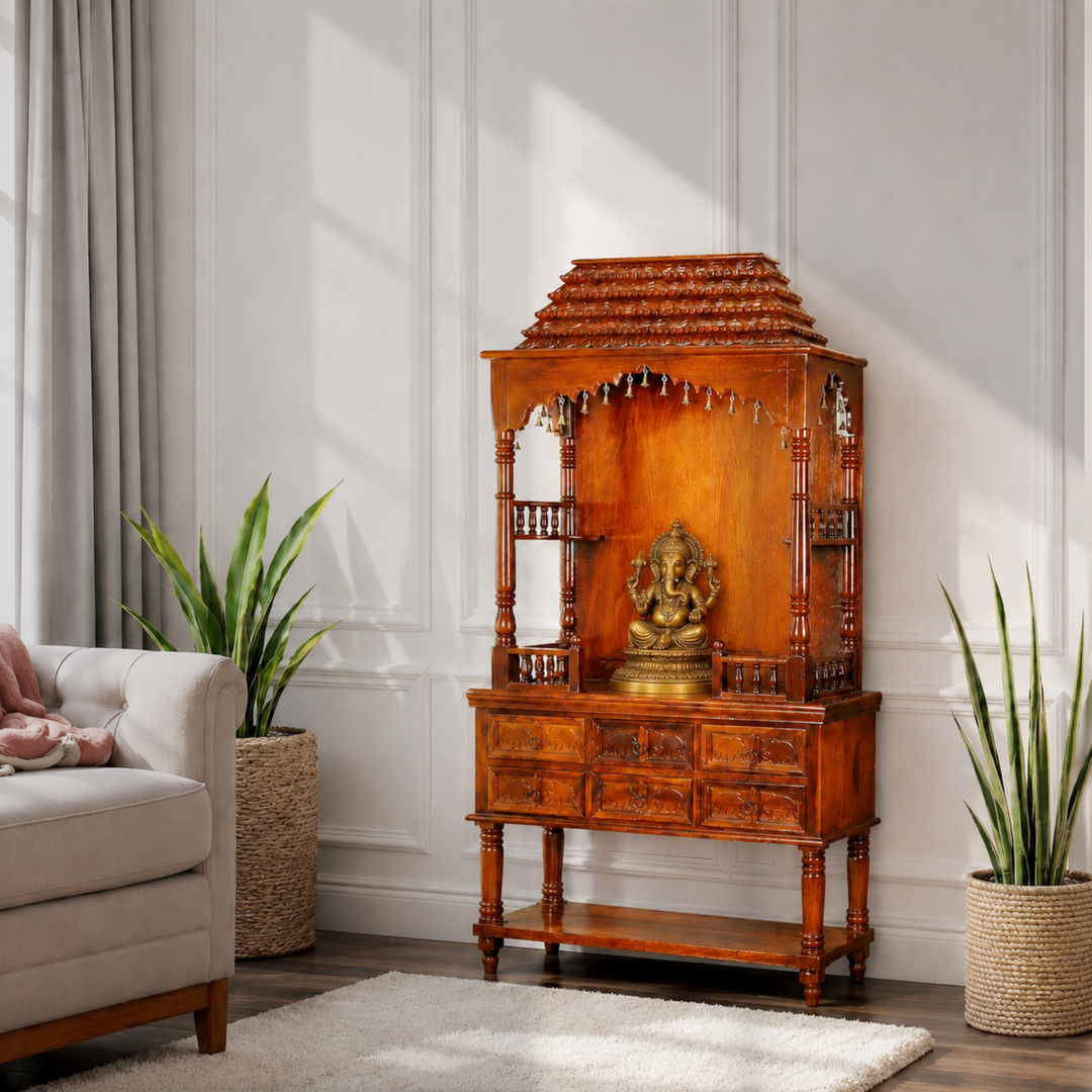 Divine Heritage with drawers Prayer Cabinet with honey finish