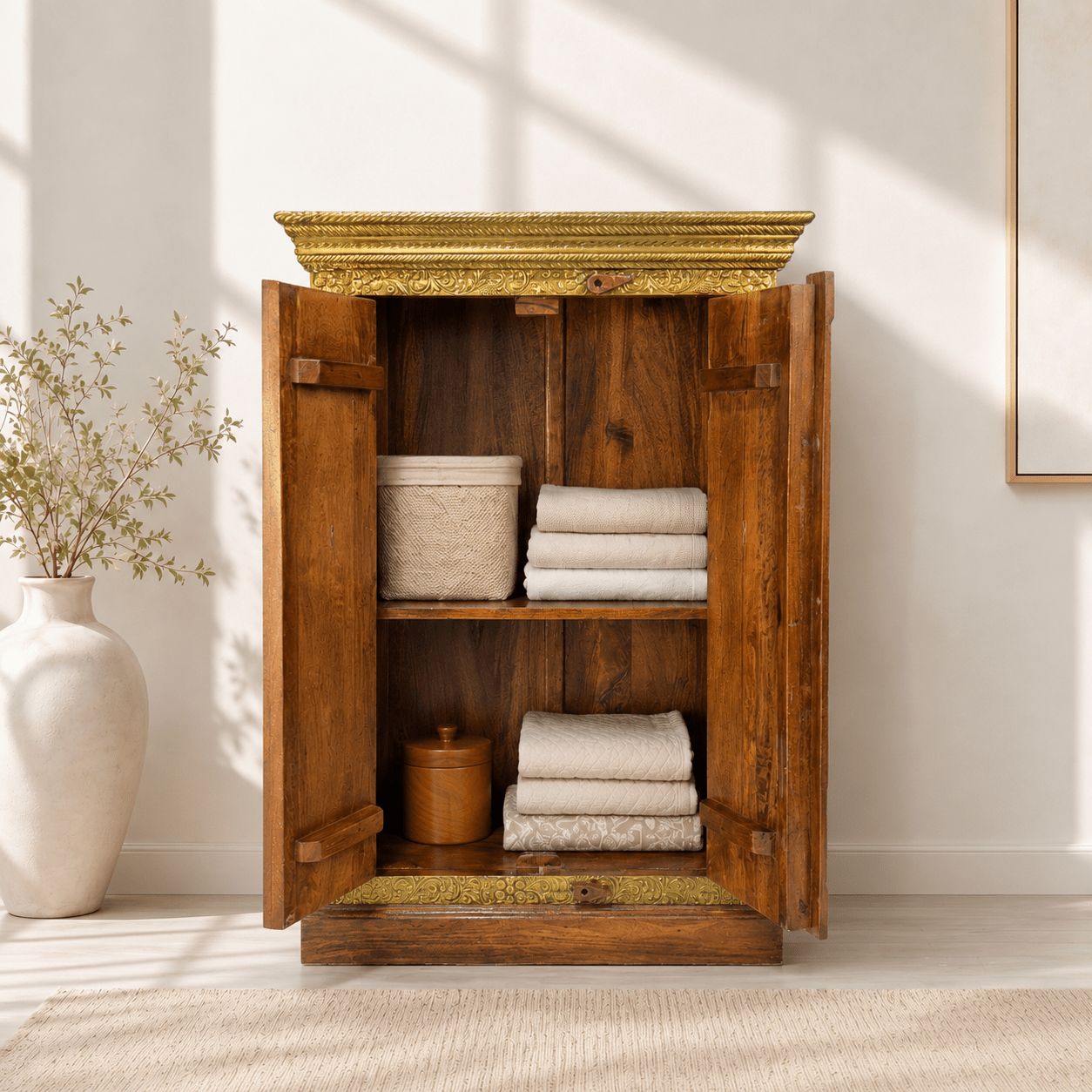 vintage home furniture Muscatsolid wood home furniture,Handicrafted sheesham wood cabinet for storage,Hand made cabinet natural wood with brass carving work,