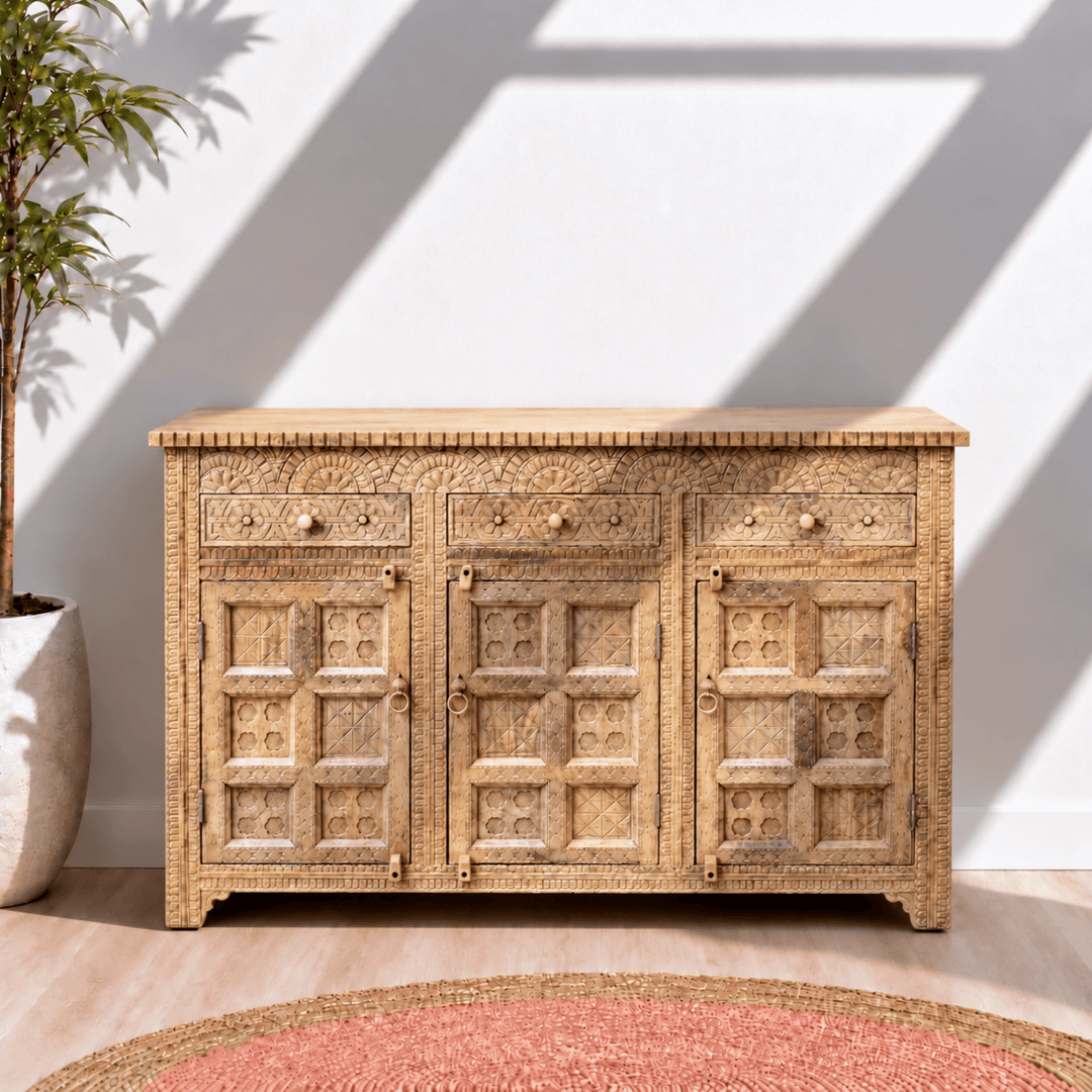 Natural Heritage Carved Hardwood Console buffet table
