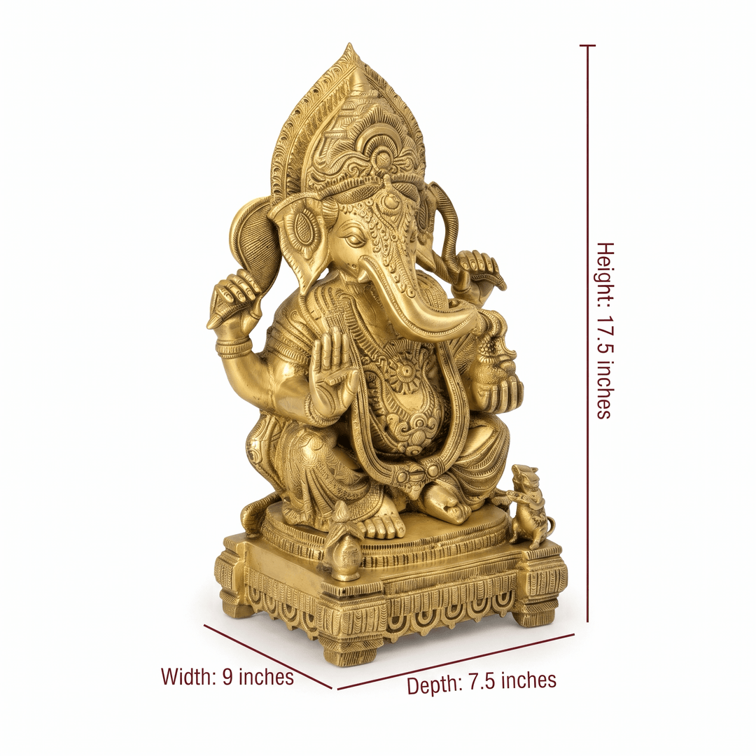 Brass Home Temple Decoration Ganesha Goddess 44 Cm With Hand Engraved