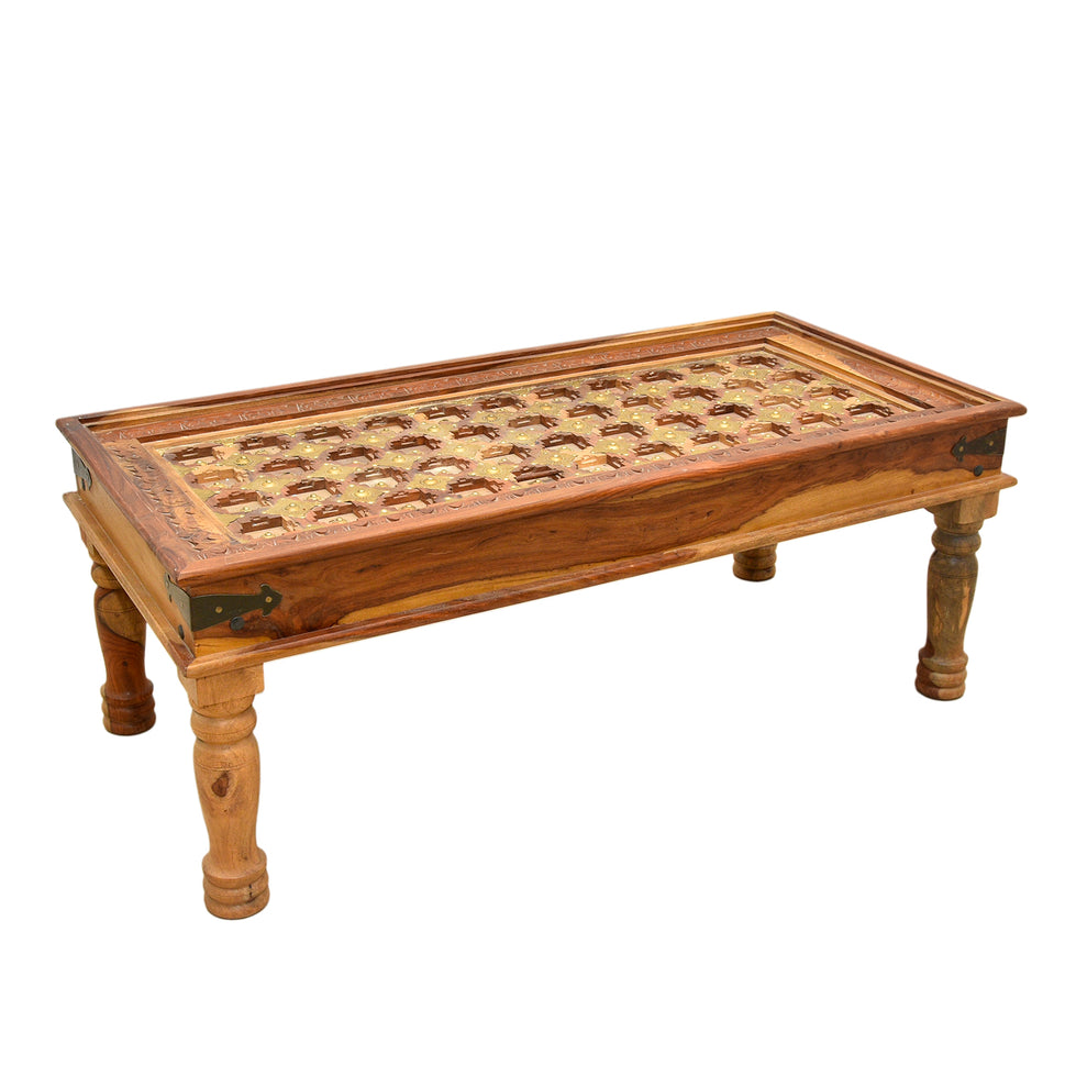 Indian Solid Wood Coffee Table with Hand Carving