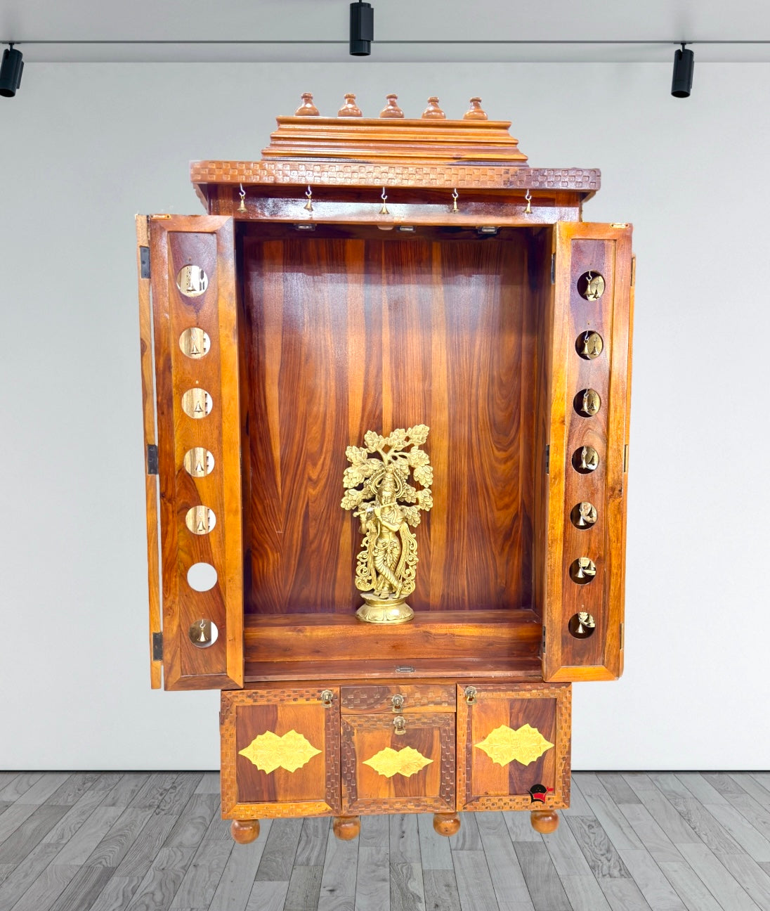 Home pooja Temple with door with 3 drawer