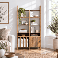 Hayat Natural Mango Wood Display Unit with Bookshelf Storage
