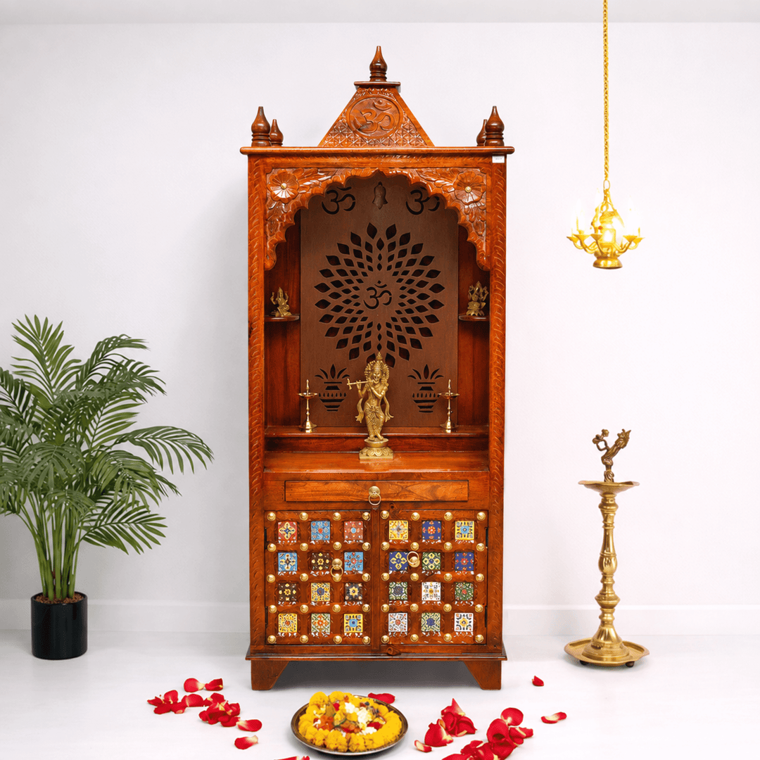 Natural Mango wood temple with 2 doors