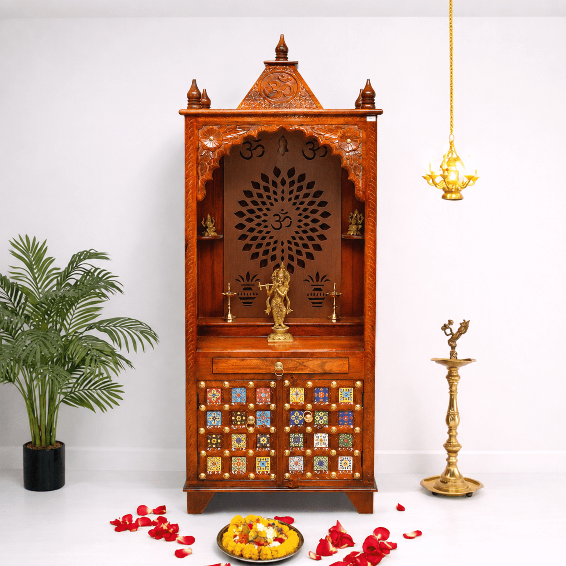 Natural Mango wood temple with 2 doors
