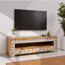 Switch Solid Wood Media Unit, Mango Wood Entertainment Unit, Handmade Entertainment Console, Solid Wood Media Cabinet, Mango Wood TV Sideboard, Solid Wood TV Bench, Low Mango Wood TV side Cabinet, 
 2 image