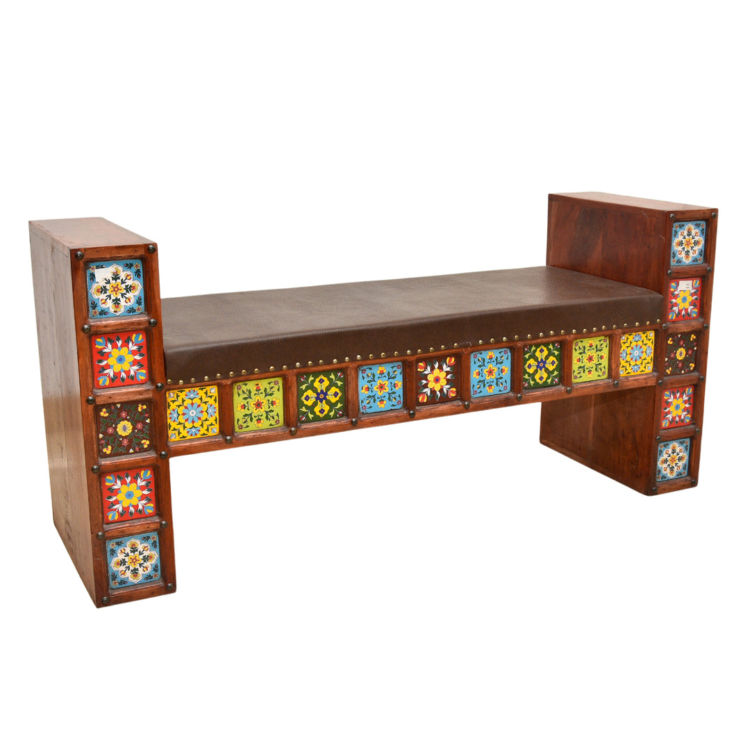 Bohemian style solid sheesham wood entryway bench