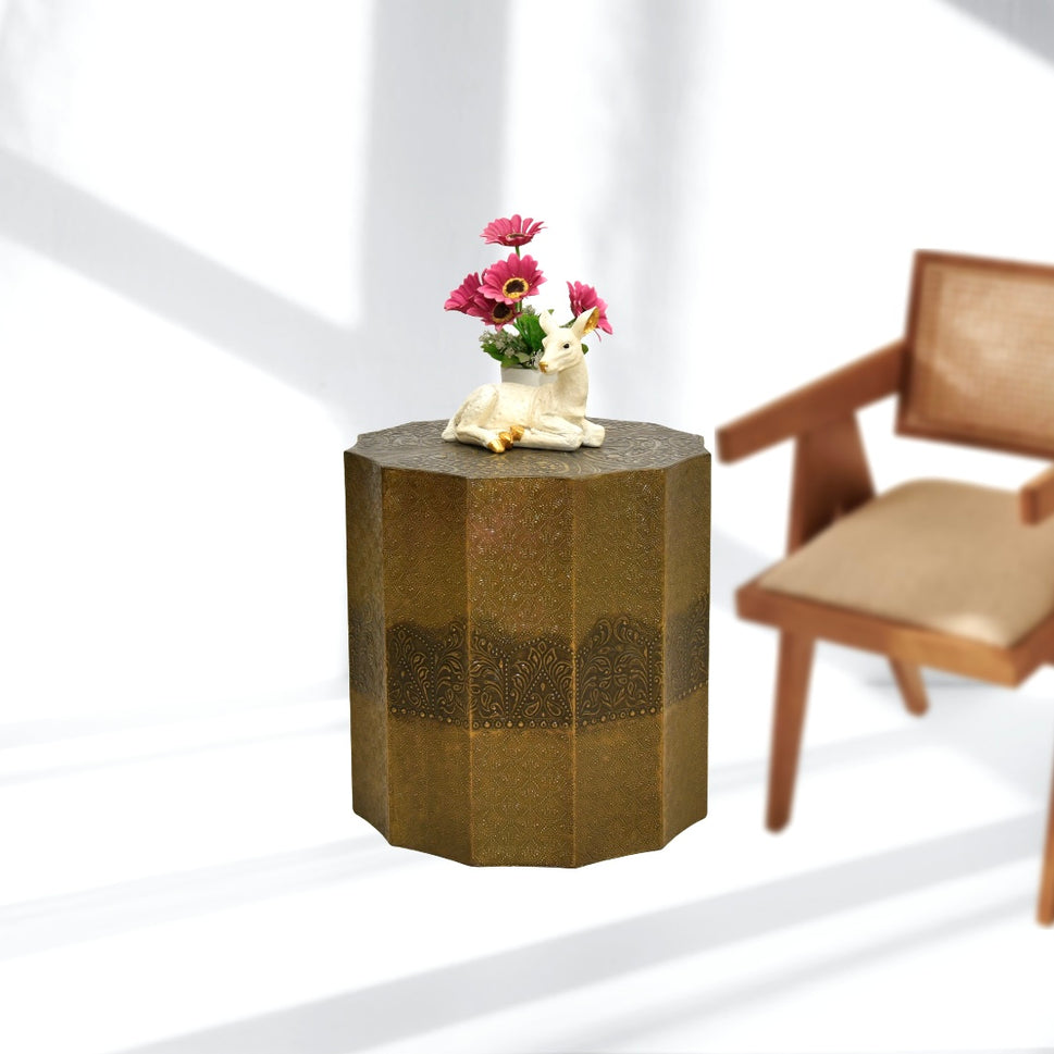 Golden Embossed Hexagonal Side Table | Luxury Accent Table UAE
