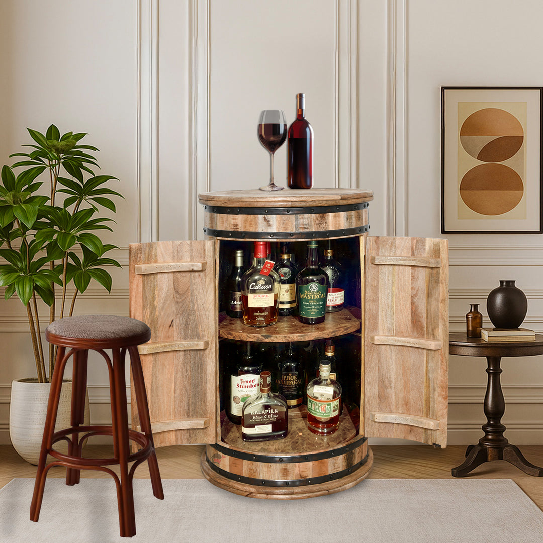 Hardwood signature single barrel antique bar table