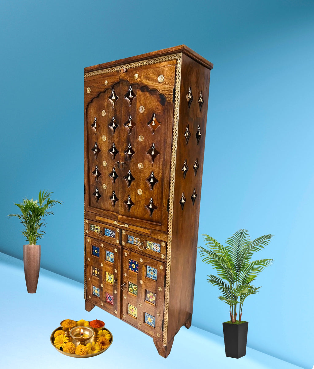 Rajasthani Handcrafted Temple Furniture
White Tile Fitted Wooden Mandir
Handmade Wooden Temple for Homes