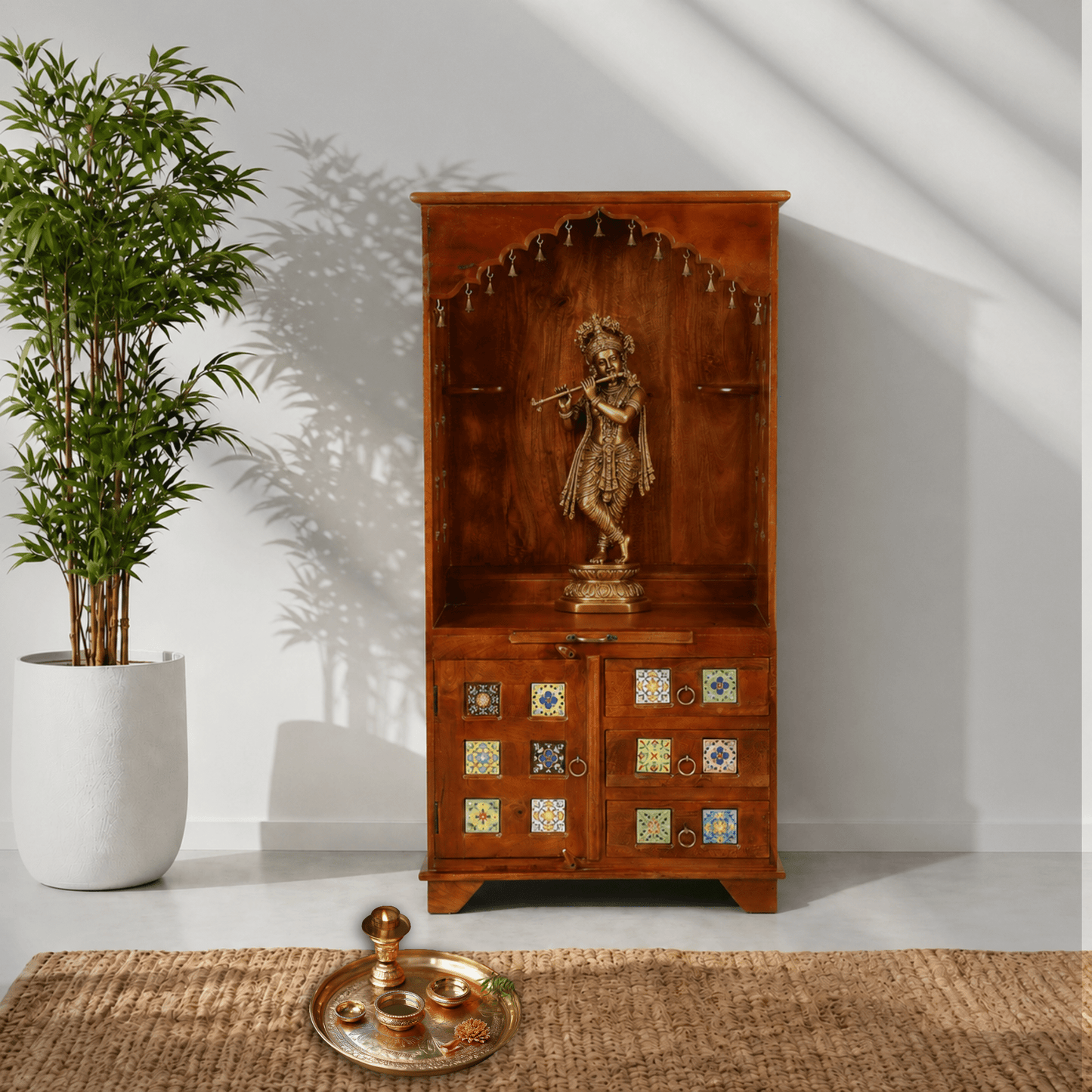 Real Wood Temple Cabinet, Classic Wooden Pooja Unit, Stylish Mango Wood Mandir, Luxury Wooden Prayer Cabinet, Traditional Solid Wood Temple, Rustic Wooden Mandir Cabinet, 