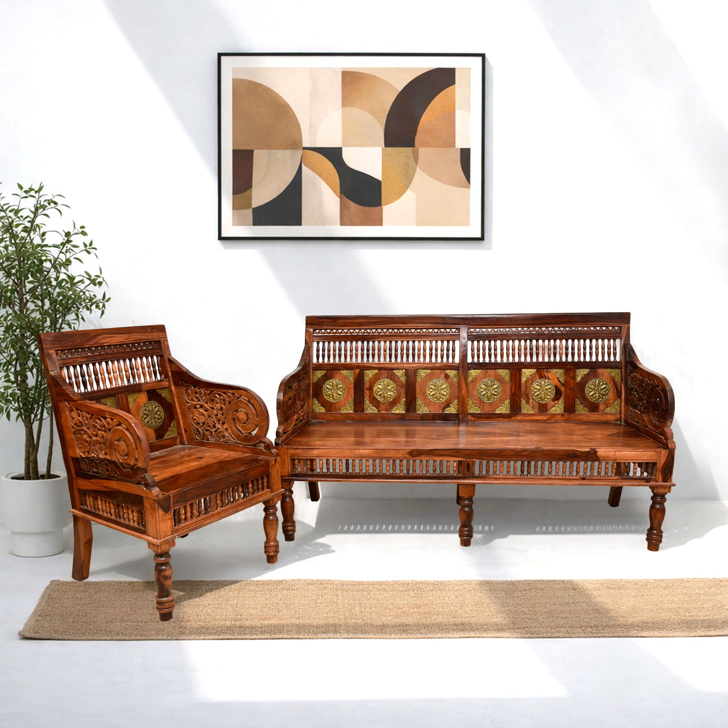 Sheesham Wood Handcrafted Sofa Set in Dubai | UAE Furniture