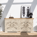 Switch Peacock Carved Sideboard Oman, Hand Carved Cabinet UAE, Solid Wood Furniture, Wooden Storage Cabinet Qatar,Solid mango wood hand carved side cabinet unit Dubai, 2 image