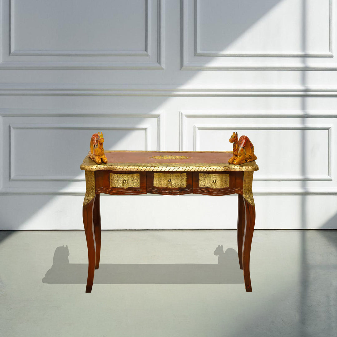 Solid sheesham wood dressing table with brass fitting work with mirror
