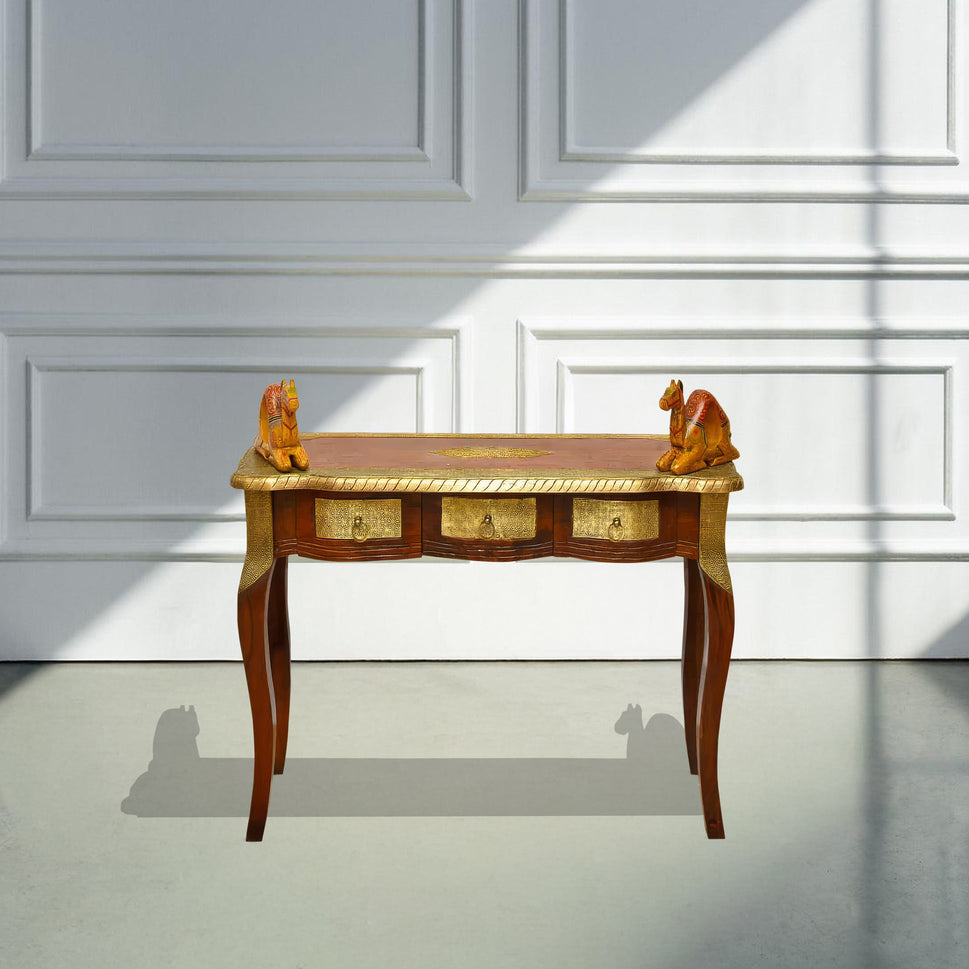 Solid sheesham wood dressing table with brass fitting work with mirror