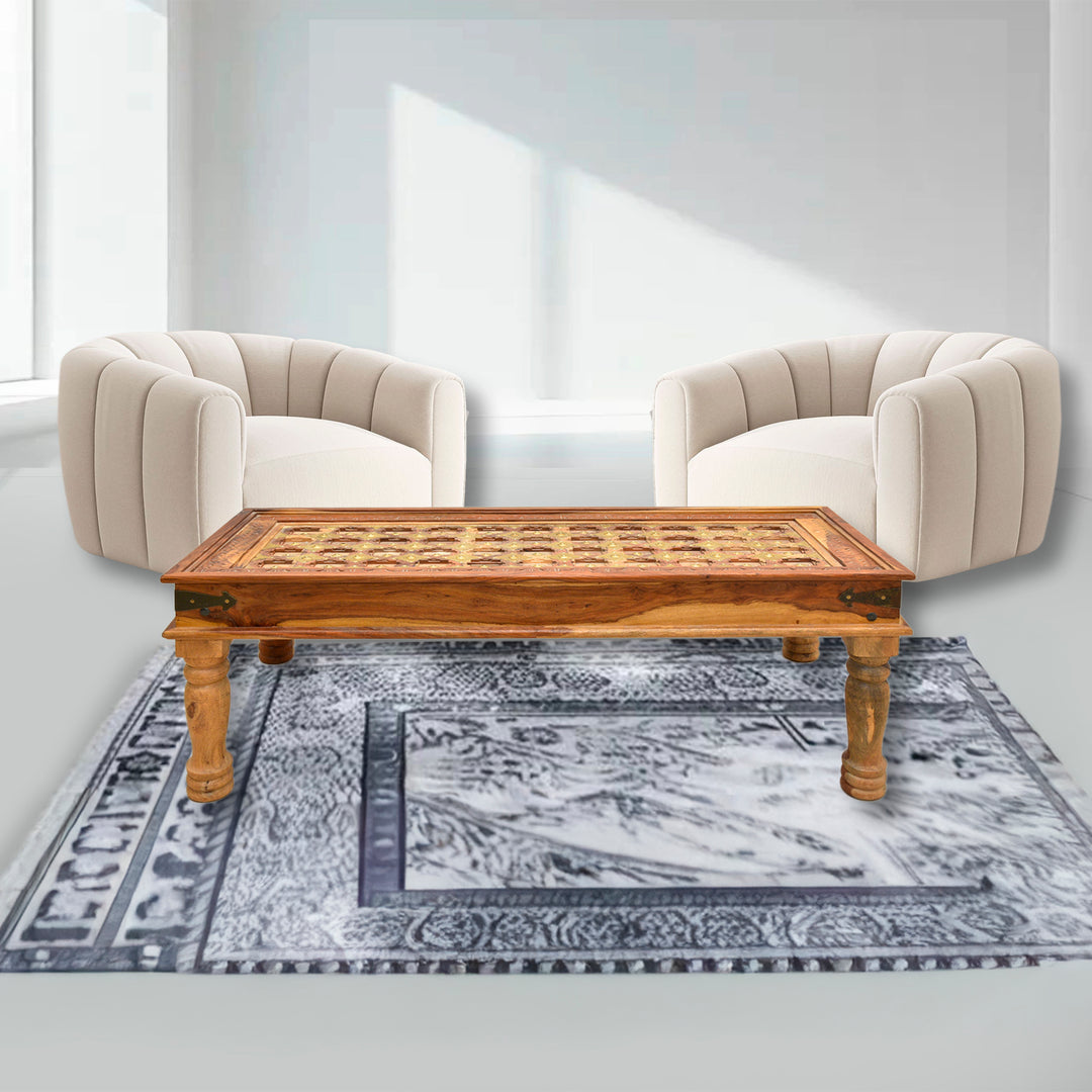 Indian Solid Wood Coffee Table with Hand Carving